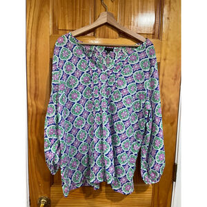 Women’s Talbots Floral V Neck Lightweight Cotton Ditsy Feminine Blouse Size XL